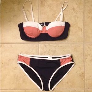 LOFT navy, pink, and white bikini
